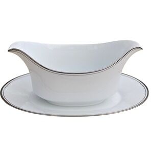 Crown Empire Countess Gravy Boat Attached Underplate‎ White Platinum Trim Japan